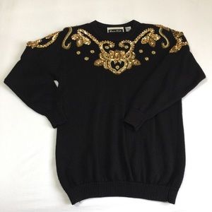 Vintage 80s Embellished long Sweater shoulder pads
